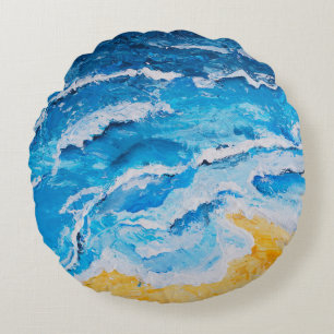 Acrylic sea and beach painting on drawing stand wi round cushion