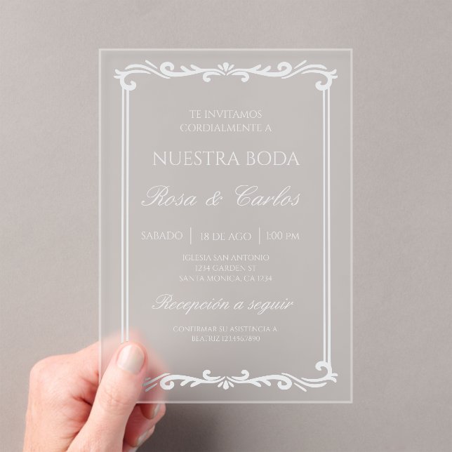 Acrylic simple Spanish Wedding Invitations (Insitu (Handheld))