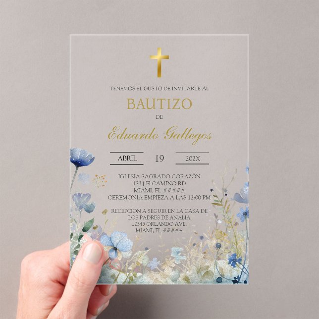 Acrylic Spring blue wild flower baptism  Invitations (Insitu (Handheld))