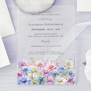 ACRYLIC SURPRISE PARTY 18 September Birth Flower  Acrylic Invitations