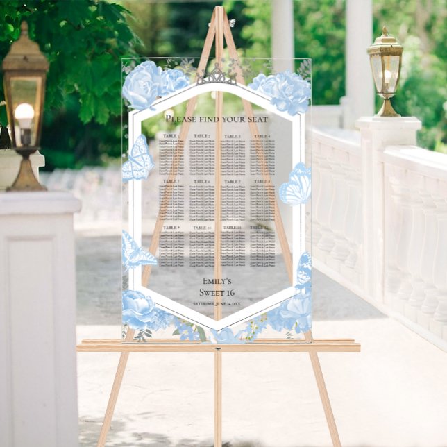 Acrylic Sweet 16 Seating Chart Sign | Blue Dress (Creator Uploaded)