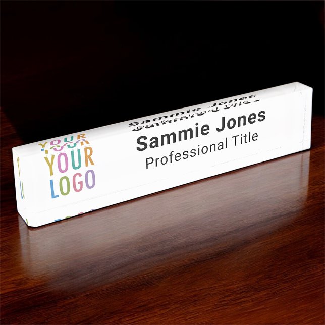 Acrylic Table & Desk Name Plate with Business Logo (MISOOK Acrylic Name Plate with Logo and Job Title)