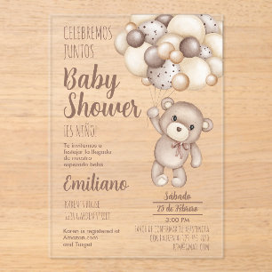 Acrylic Teddy Bear Baby Shower Spanish Invitation