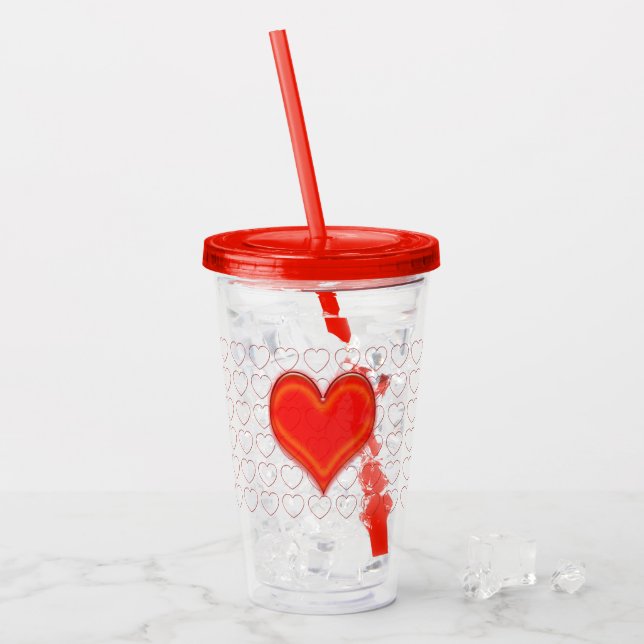 Acrylic Tumbler - Hearts and Heart Outlines (Front Ice)