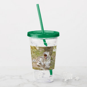 acrylic tumbler snow leopard cat and monogram.