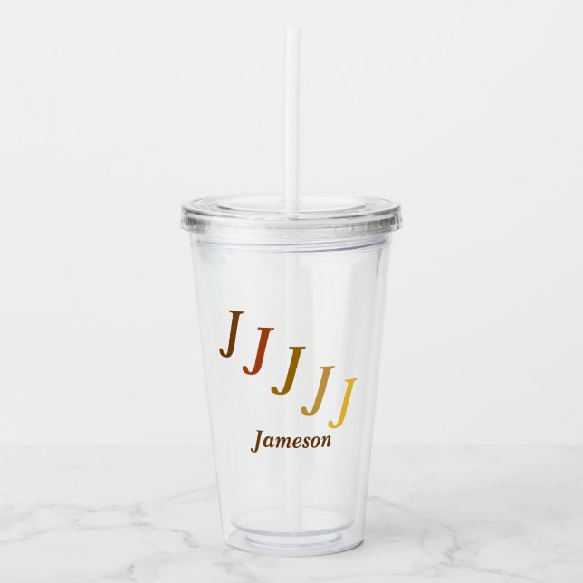 Acrylic Tumbler - Stepped Initials, Name in Browns (Front)