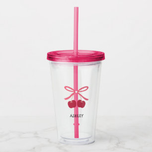 Acrylic Tumbler   Sweet Cherry Bow Cute 
