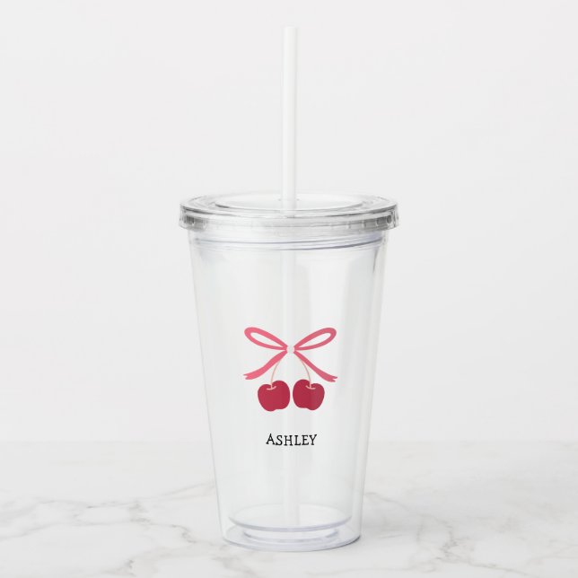 Acrylic Tumbler | Sweet Cherry Bow Cute  (Front)
