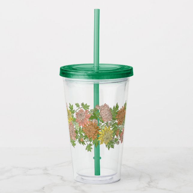 Acrylic Tumbler with a floral border (Front)