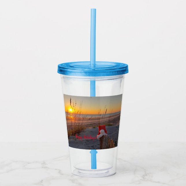 Acrylic Tumbler with Holiday beach theme photo (Front)