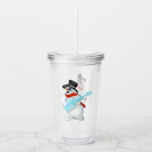 Acrylic Tumbler with Rock Guitarist Snowman