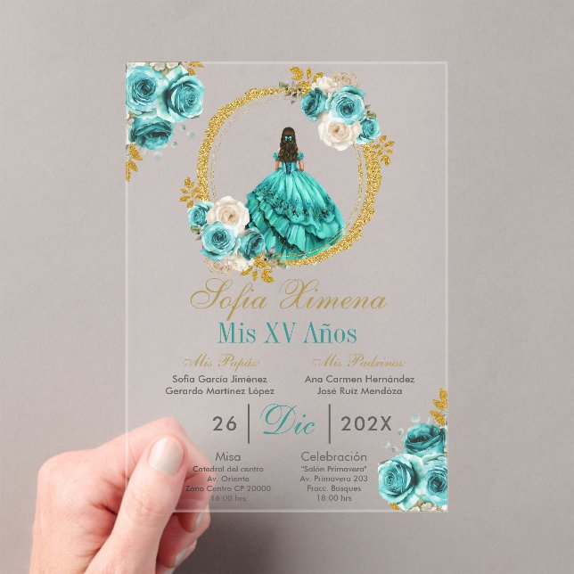 Acrylic Turquoise Quinceañera Invitation (Insitu (Handheld))
