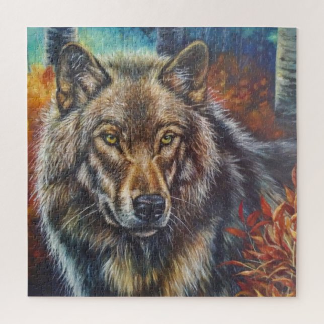 Acrylic Wall Art Wolf in the fall Jigsaw Puzzle (Vertical)