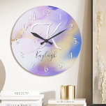 Acrylic Wall Clock<br><div class="desc">Easily personalise this glamourous style abstract lilac watercolor paint and faux gold spray background with your custom details.</div>