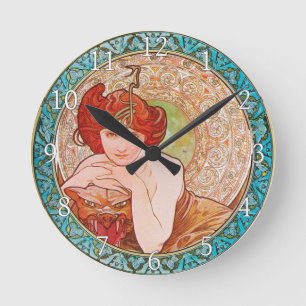 Acrylic Wall Clock Art Nouveau Alphonse Mucha 24