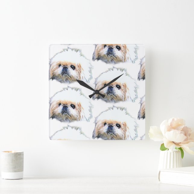 Acrylic Wall Clock, Marcus the Pekingese Square Wall Clock (Home)
