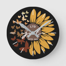 Acrylic Wall Clock with Sunflower & Butterflies