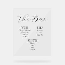 Acrylic Wedding Bar Menu Sign