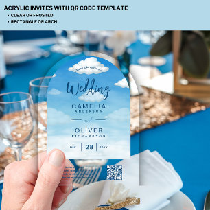ACRYLIC WEDDING Clouds Sky BLUE Green QR Code RSVP Invitations