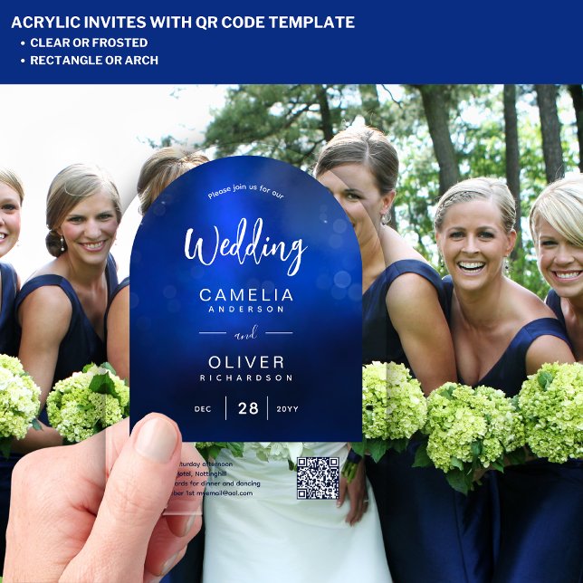 ACRYLIC WEDDING Deep Ombre Blue QR Code RSVP Invitations (Creator Uploaded)