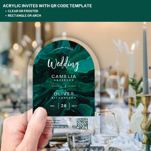 ACRYLIC WEDDING Emerald Green QR Code RSVP Website Invitations