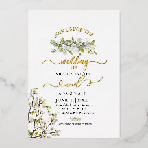 Acrylic Wedding Greenery And Flowers Invitation
