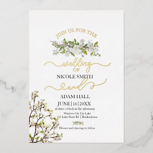 Acrylic Wedding Greenery And Flowers Invitation (Front)