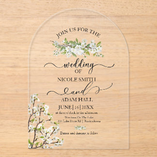Acrylic Wedding Greenery And Flowers Invitation