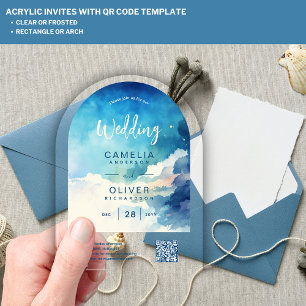 ACRYLIC WEDDING Heavenly SKY BLUE QR Code RSVP Invitations