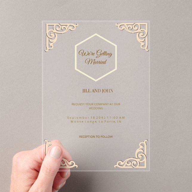 Acrylic Wedding Invitation Card Clear Gold  (Insitu (Handheld))