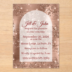 Acrylic Wedding Invitation RoseGold Arched Glitter
