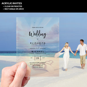 ACRYLIC Wedding Invite Tropical Beach Sunset Ocean Acrylic Invitations