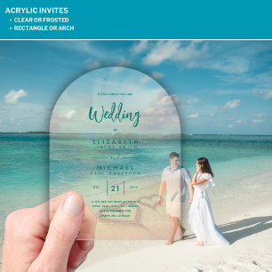 ACRYLIC Wedding Invite Tropical Beach Sunset Ocean Invitations
