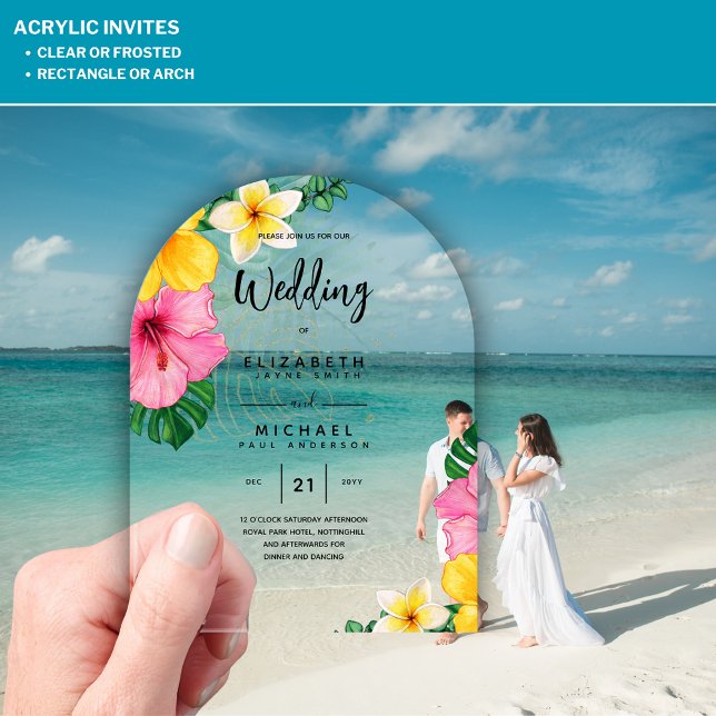 ACRYLIC Wedding Invite Tropical Flowers Luau Beach Acrylic Invitations (Creator Uploaded)