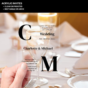 ACRYLIC Wedding Invites BLACK TEXT Bold Initials Acrylic Invitations