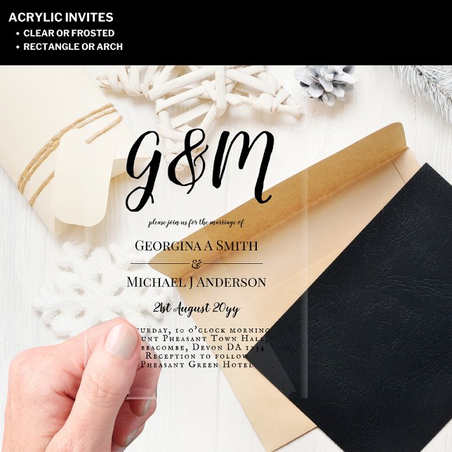 ACRYLIC Wedding Invites BLACK TEXT Bold Initials Acrylic Invitations (Creator Uploaded)