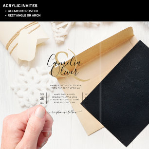 ACRYLIC Wedding Invites BLACK TEXT Bold Initials Acrylic Invitations