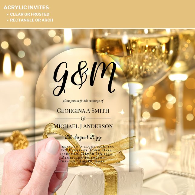 ACRYLIC Wedding Invites BLACK TEXT Bold Initials Invitations (Creator Uploaded)