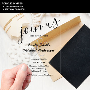 ACRYLIC Wedding Invites BLACK TEXT Bold Initials Invitations