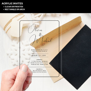 ACRYLIC Wedding Invites BLACK TEXT Bold Initials Invitations