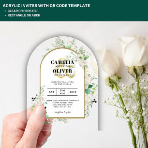 ACRYLIC Wedding Invites Boho White Roses Rustic Acrylic Invitations