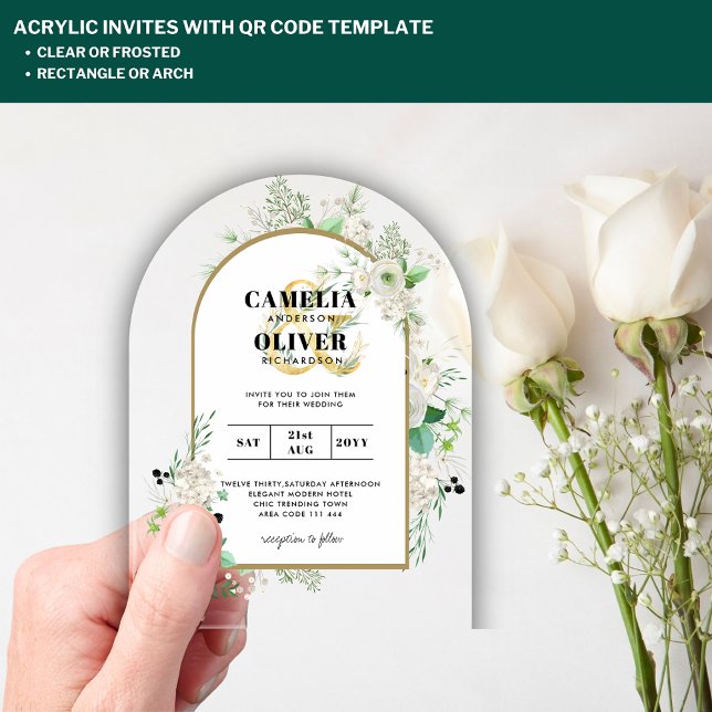 ACRYLIC Wedding Invites Boho White Roses Rustic Invitations (Creator Uploaded)