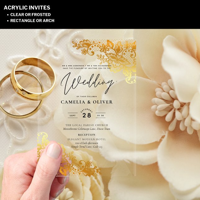 ACRYLIC Wedding Invites Gold Lace Elegant Clear Acrylic Invitations (Creator Uploaded)