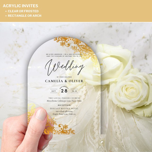 ACRYLIC Wedding Invites Gold Lace Elegant Clear Acrylic Invitations (Creator Uploaded)