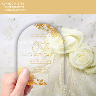 ACRYLIC Wedding Invites Gold Lace Text Elegant Invitations