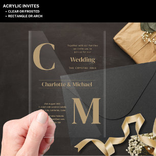 ACRYLIC Wedding Invites GOLD TEXT Minimal Bold Invitations