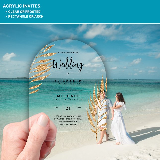 ACRYLIC Wedding Invites Tropical Gold Leaf Beach Invitations (Creator Uploaded)