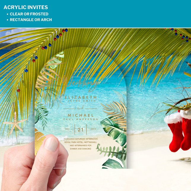 ACRYLIC Wedding Invites Tropical Gold Leaf Beach Invitations (Creator Uploaded)