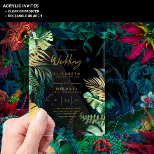 ACRYLIC Wedding Invites Tropical Gold Leaf Beach Invitations