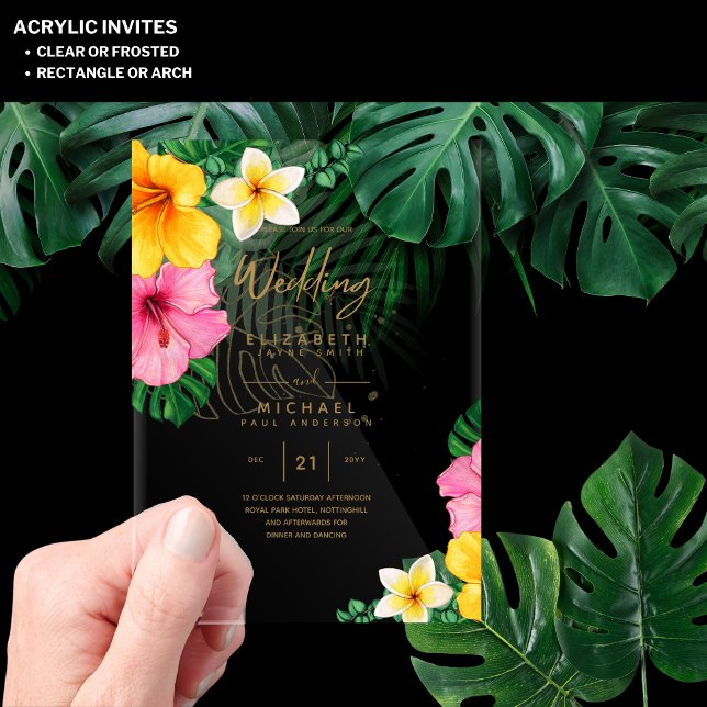 ACRYLIC Wedding Invites Tropical Gold Leaf Beach Invitations (Creator Uploaded)